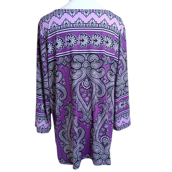 BOB MACKIE Stretchy Tunic Top Blouse Plus 1X Purple Career Office Travel Trip - Picture 2 of 8
